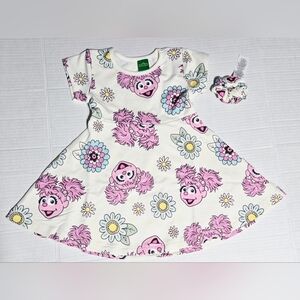 Sesame Street Abby Cadabby French Terry Baby Girls Dress and Scrunchie Set 2T